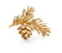 An 18 Karat Gold and Diamond Pine Branch and Cone Brooch, 18.30 dwts.
