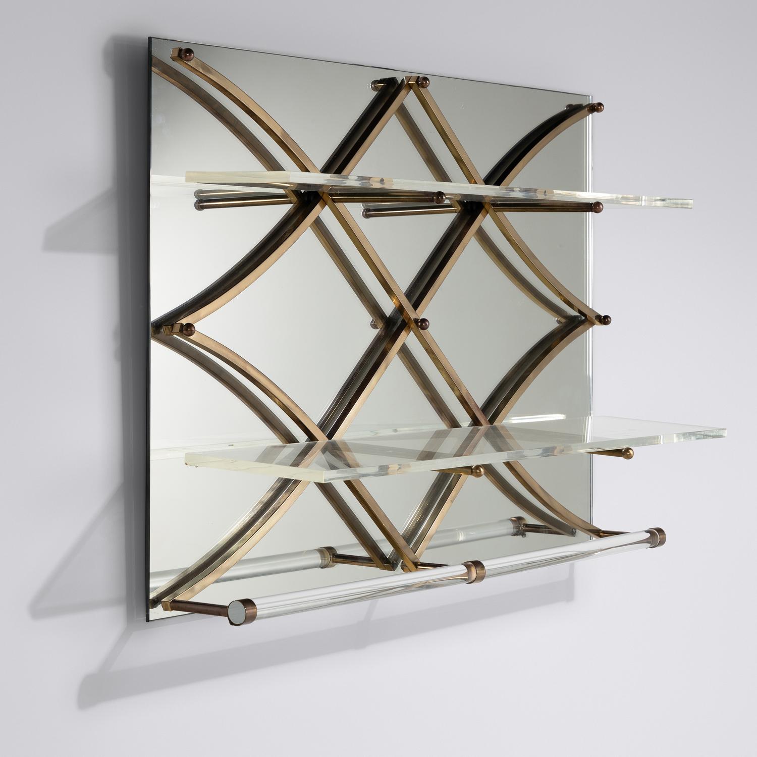 Treillage mirrored wall shelf