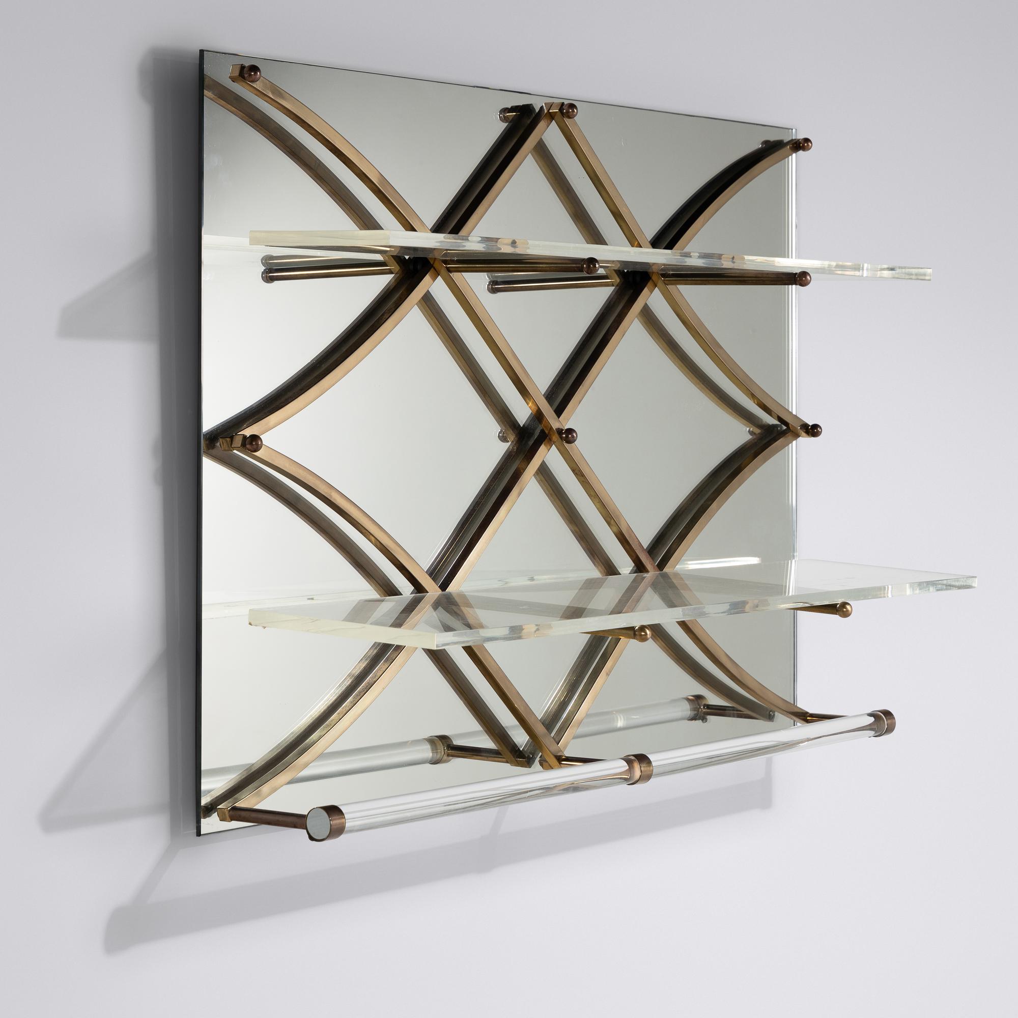 Treillage mirrored wall shelf