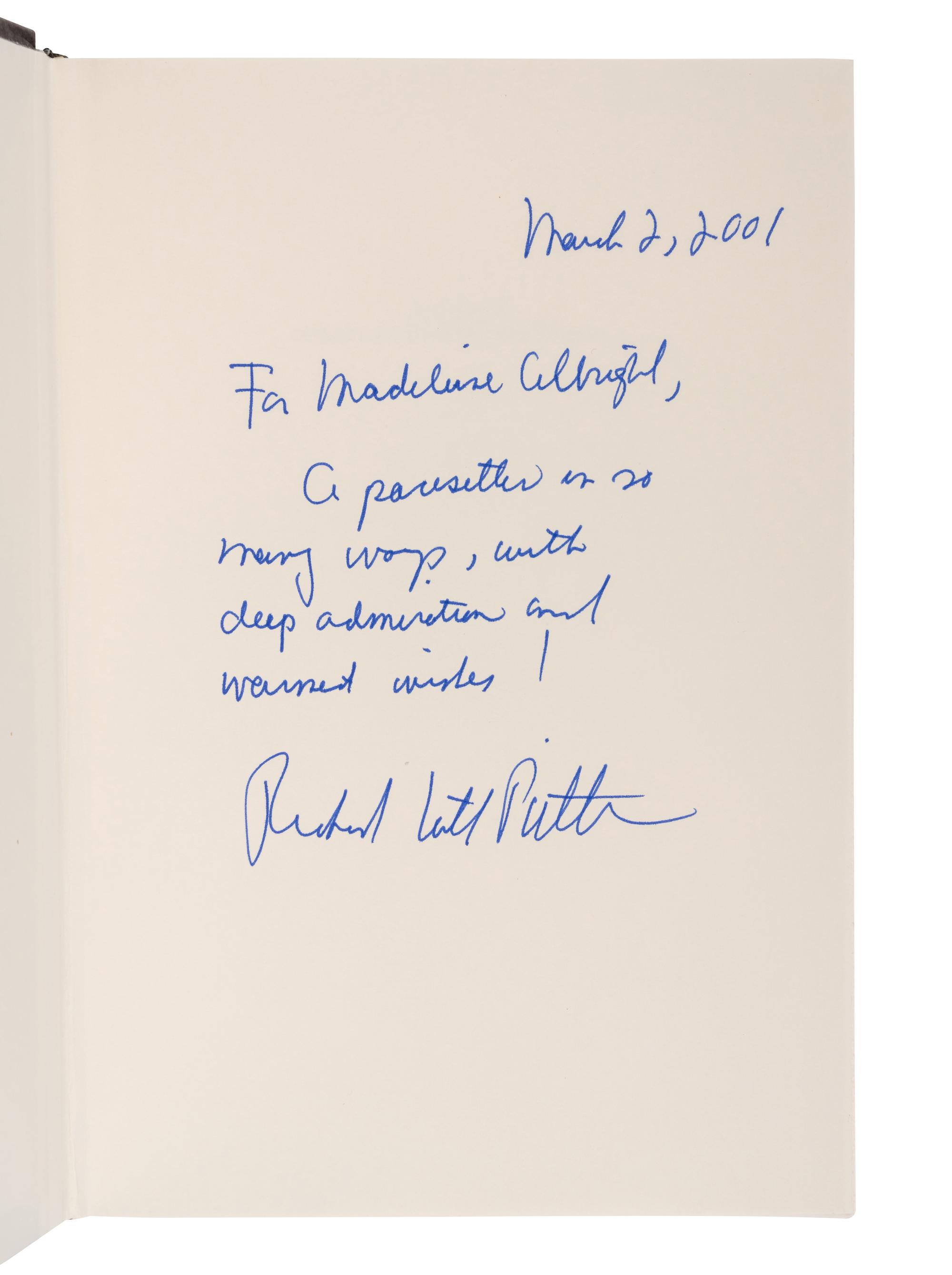 NOVELS A group of 5 novels, most FIRST EDITIONS, many INSCRIBED TO SECRETARY ALBRIGHT: