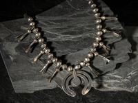 Navajo Silver and Turquoise Squash Blossom Necklace