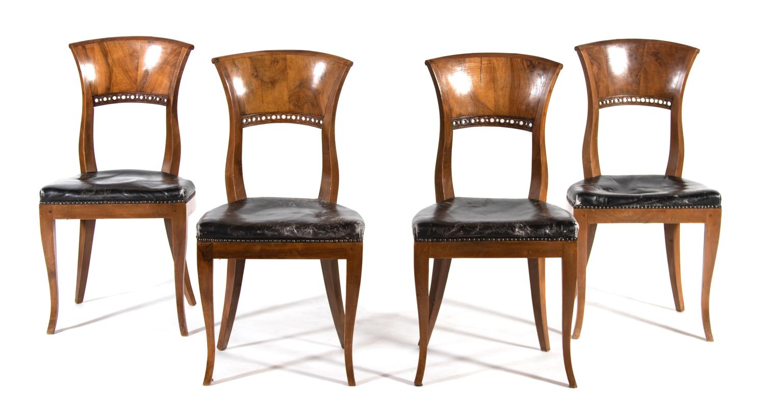 Four Biedermeier Walnut Side Chairs — 19TH CENTURY