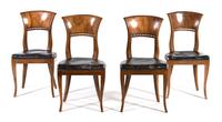 Four Biedermeier Walnut Side Chairs — 19TH CENTURY