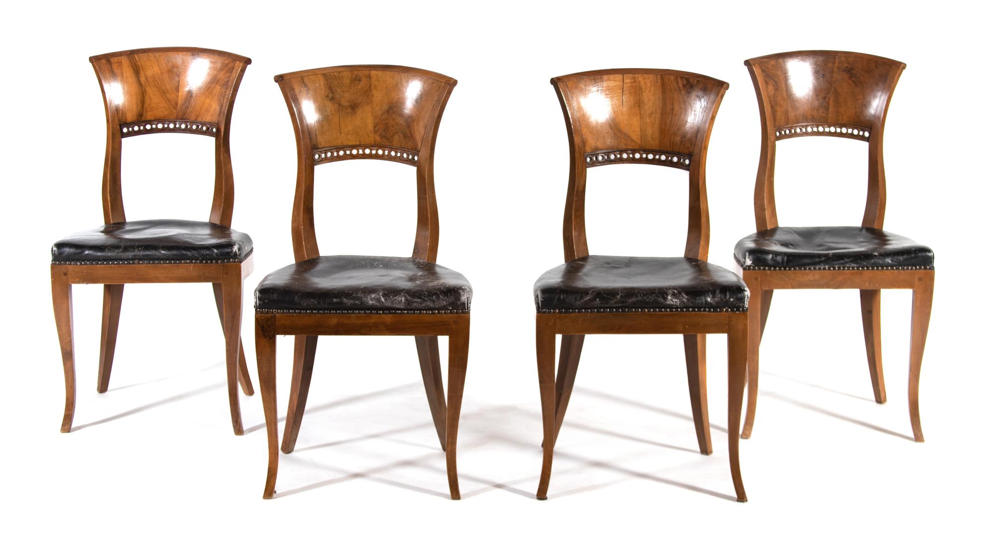 Four Biedermeier Walnut Side Chairs — 19TH CENTURY