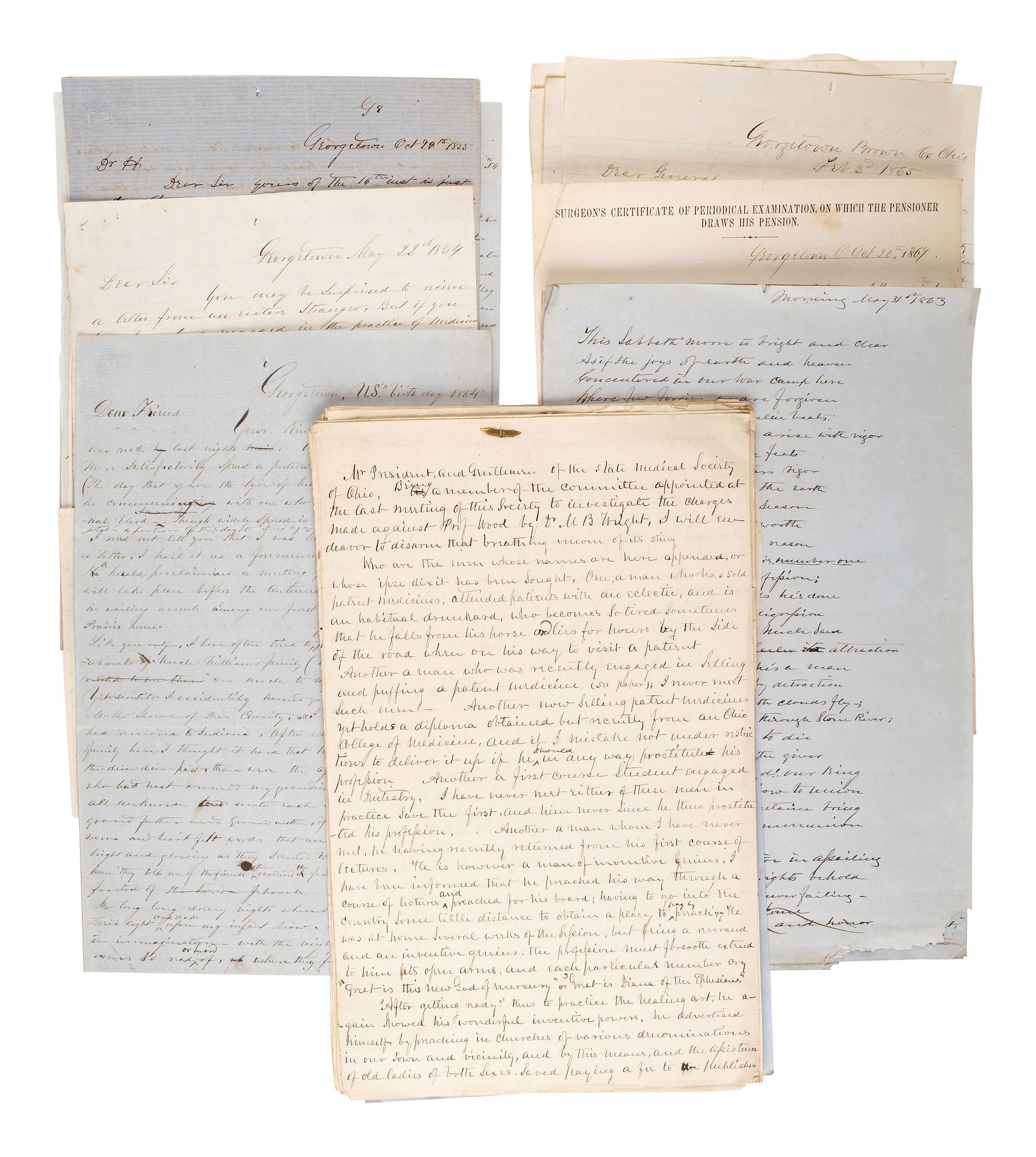 [CIVIL WAR]. Papers of Dr. Thomas Winslow Gordon (1819-1900), Brigade Surgeon and surgeon in the 97th Ohio Volunteer Infantry, incl. description of the "Siege of Cincinnati" and Western Theater engagements.