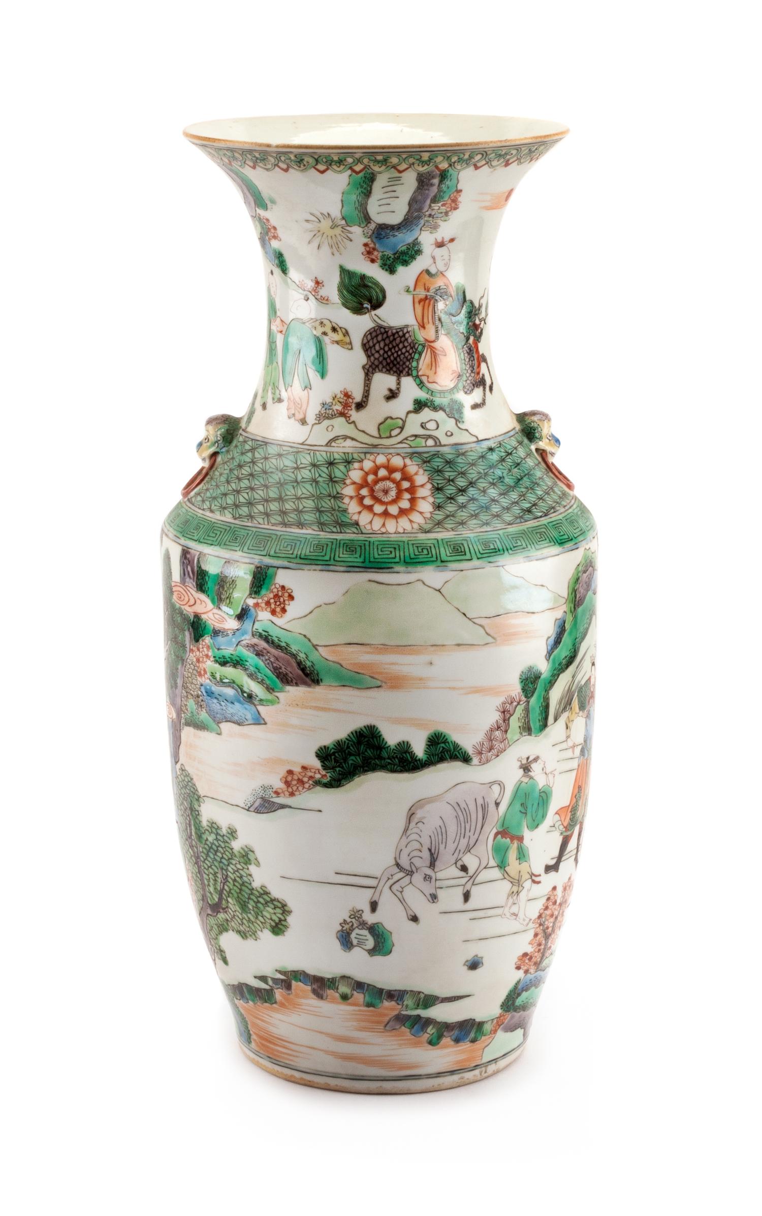 A Chinese Famille Verte Porcelain Vase Height 17 inches.