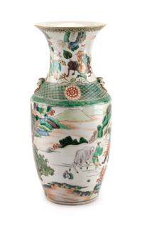 A Chinese Famille Verte Porcelain Vase Height 17 inches.