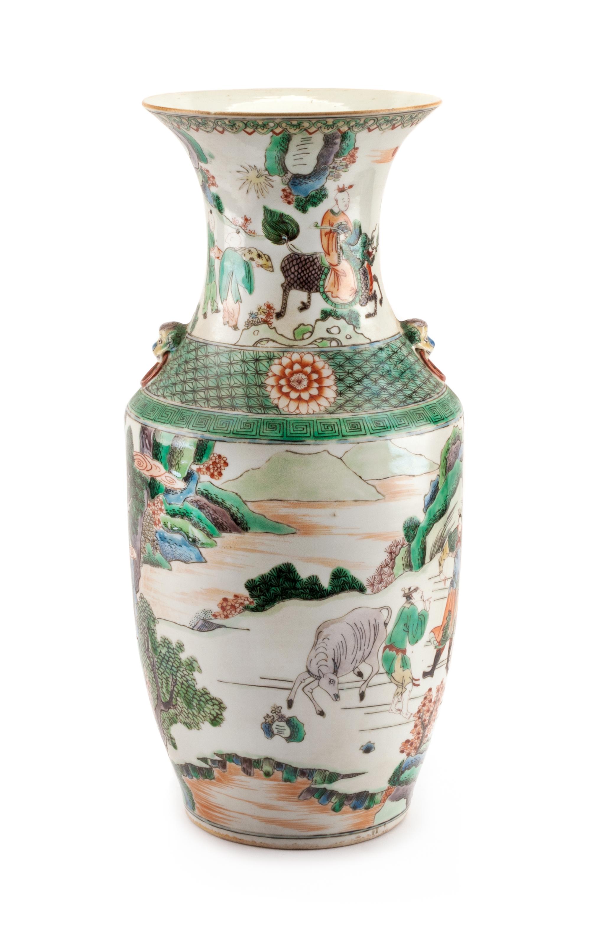 A Chinese Famille Verte Porcelain Vase Height 17 inches.