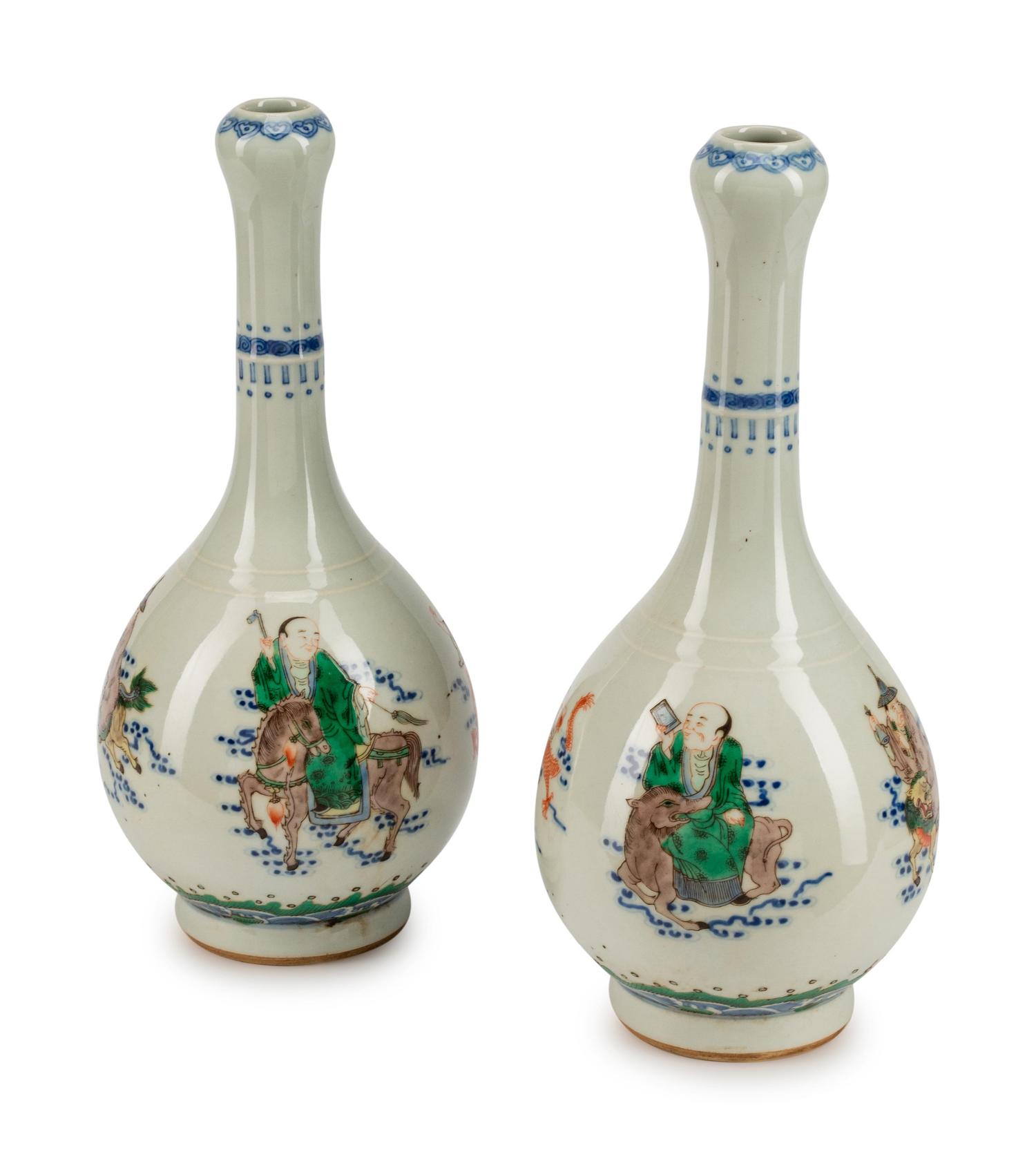 A Pair of Chinese Famille Verte Porcelain Vases