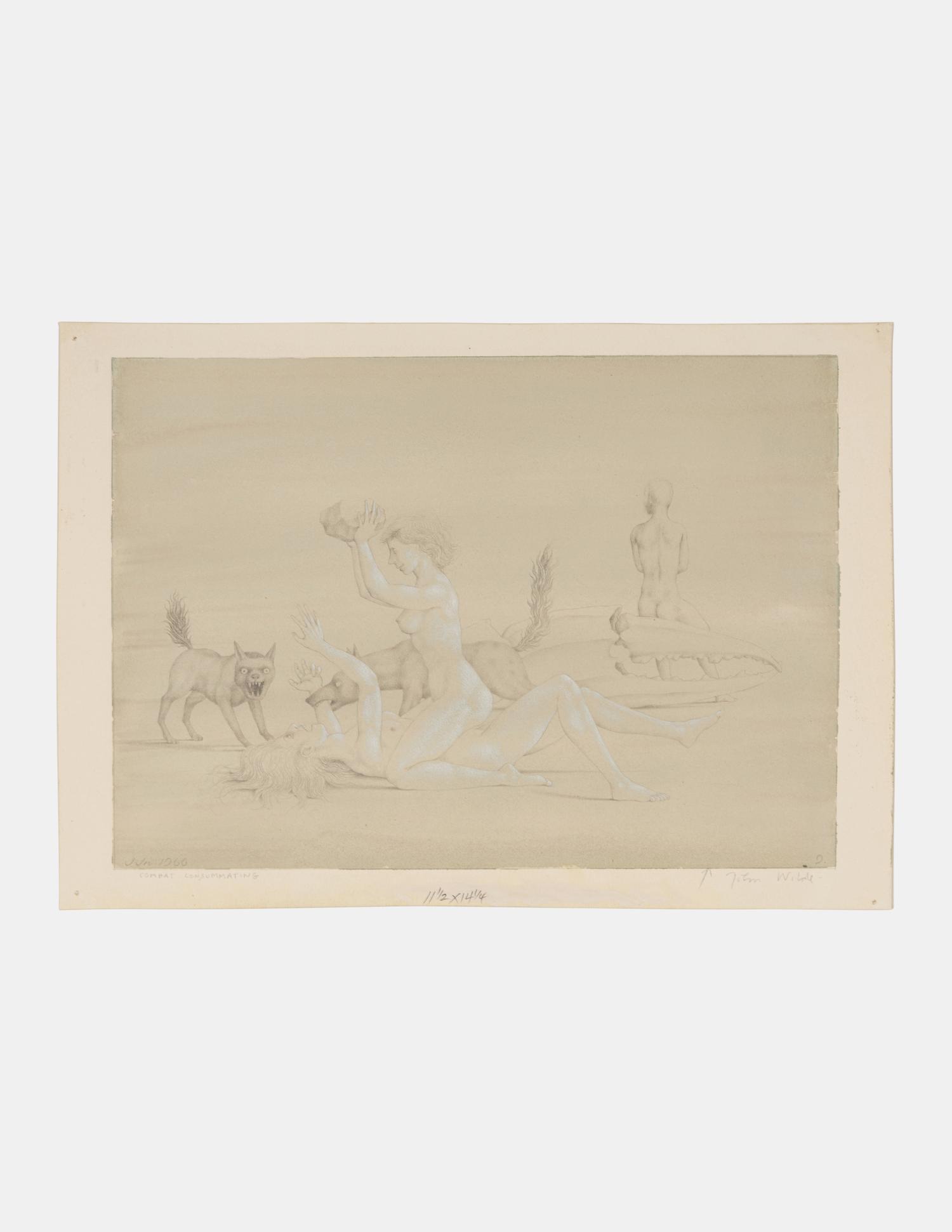 Drawing #9 for the oil "Night-time Festivities at the Contessa Sanseverini's" (Combat Consummating), 1966
