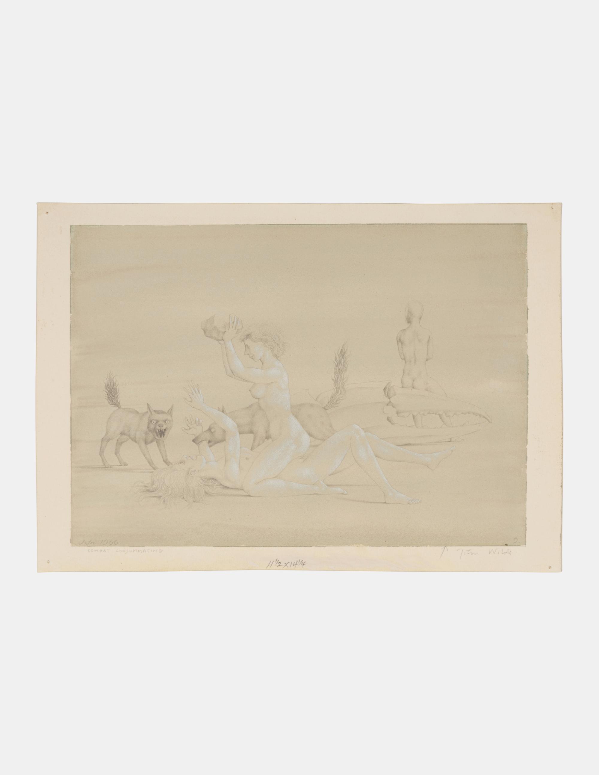 Drawing #9 for the oil "Night-time Festivities at the Contessa Sanseverini's" (Combat Consummating), 1966
