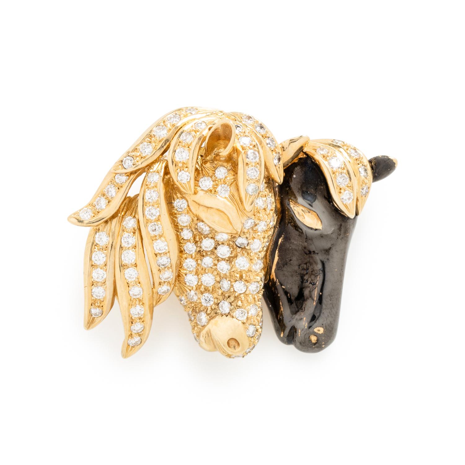 YELLOW GOLD, DIAMOND AND ENAMEL HORSE PENDANT