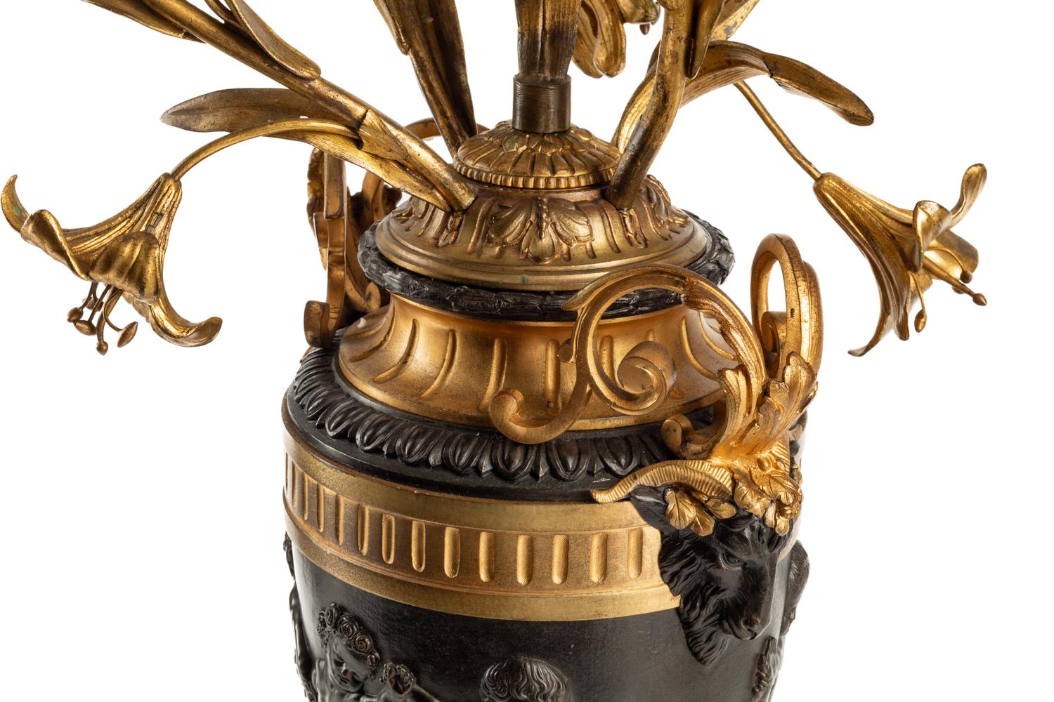 A Pair of Napoleon III Gilt and Patinated Bronze Candelabra