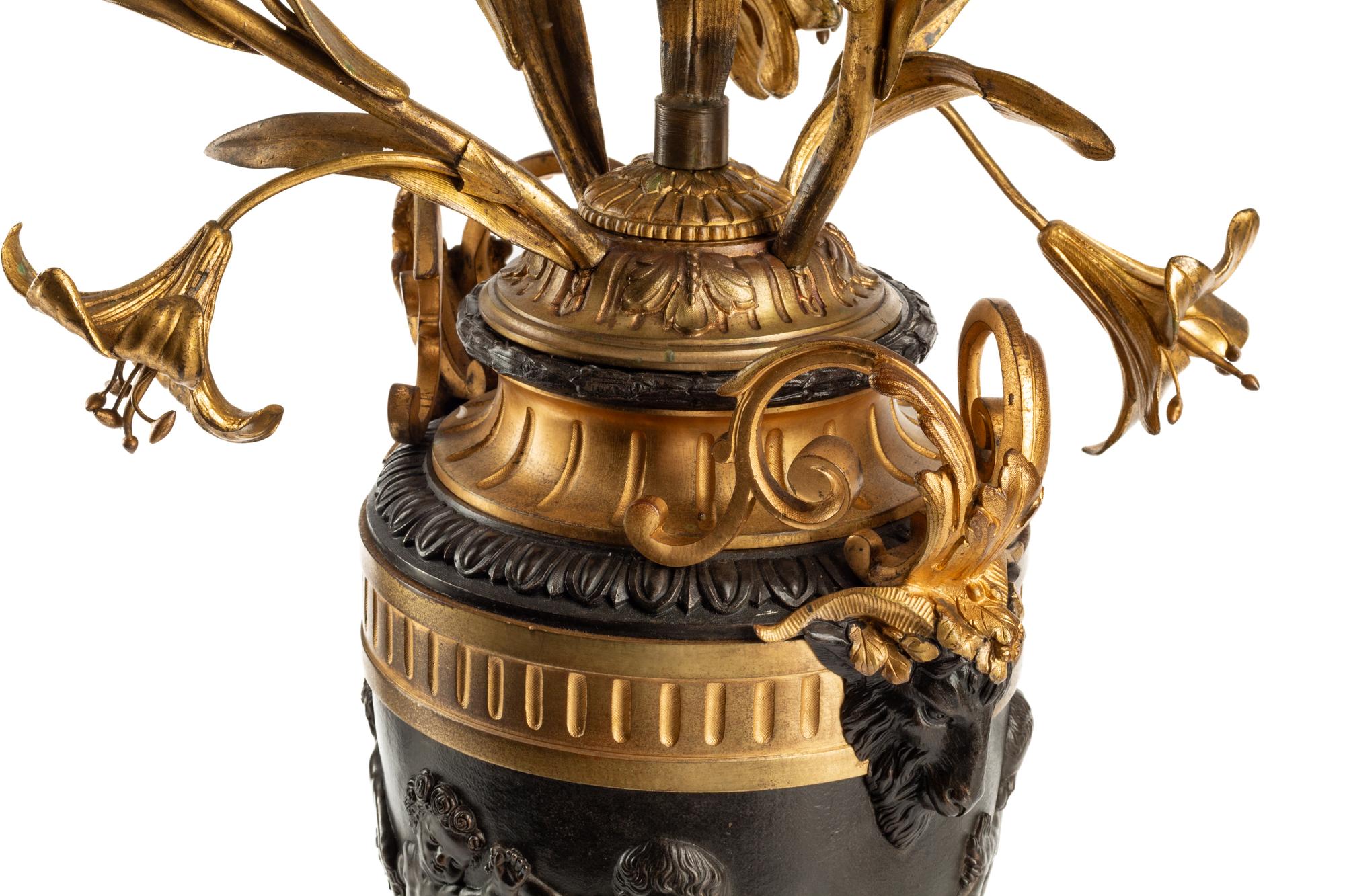 A Pair of Napoleon III Gilt and Patinated Bronze Candelabra