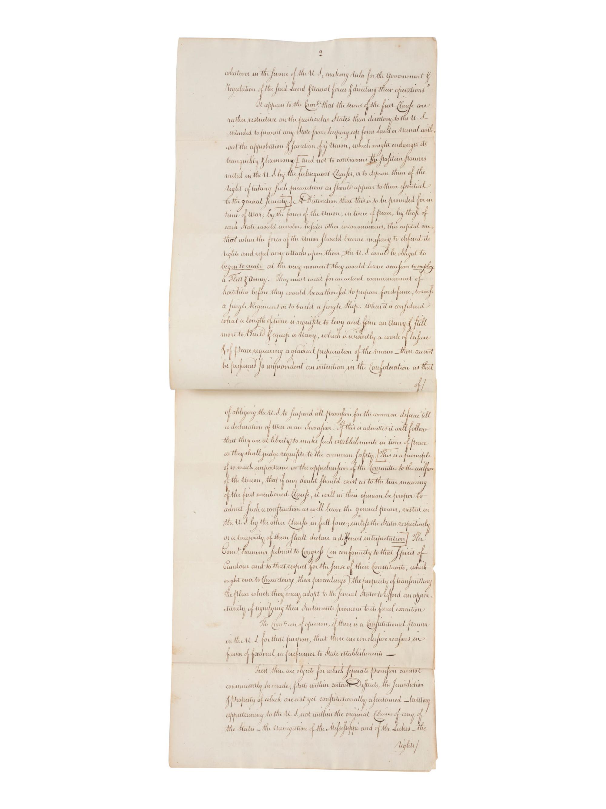 [CONTINENTAL CONGRESS] -- [HAMILTON, Alexander (1755-1804)]. [HOLTEN, Dr. Samuel (1738-1816).] Dr. Samuel Holten's personal copy of the Report of a Committee to the Continental Congress on a Military Peace Establishment, [1783].