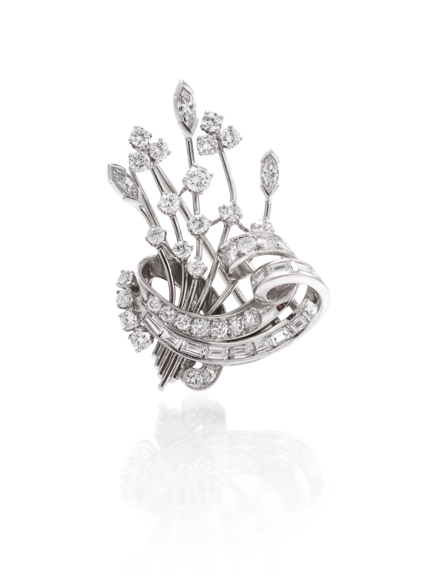 A Platinum and Diamond Spray Brooch, Circa 1950, 11.80 dwts.