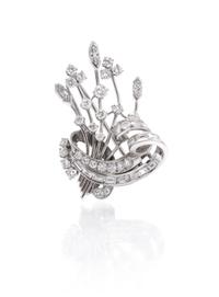 A Platinum and Diamond Spray Brooch, Circa 1950, 11.80 dwts.