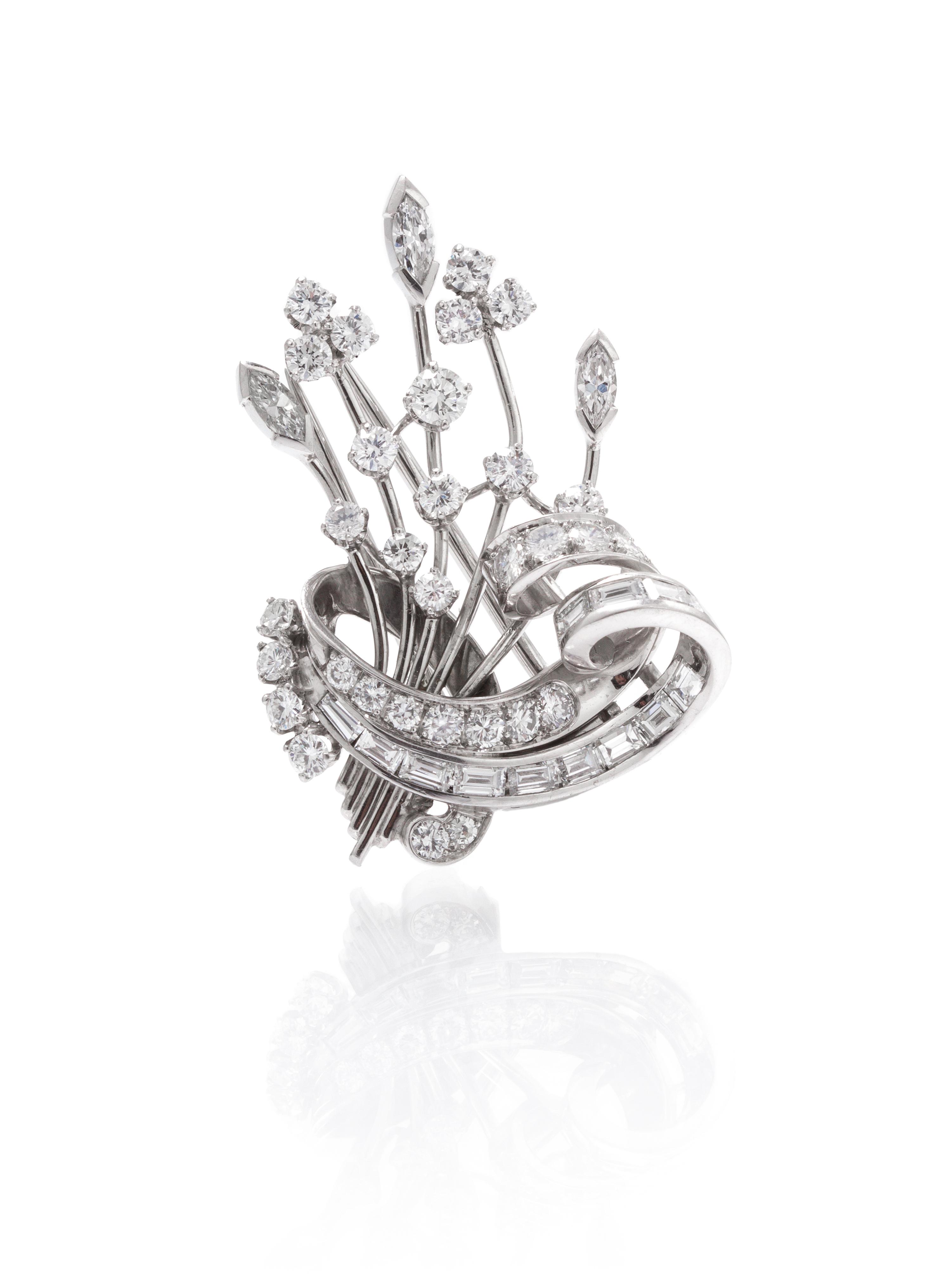 A Platinum and Diamond Spray Brooch, Circa 1950, 11.80 dwts.