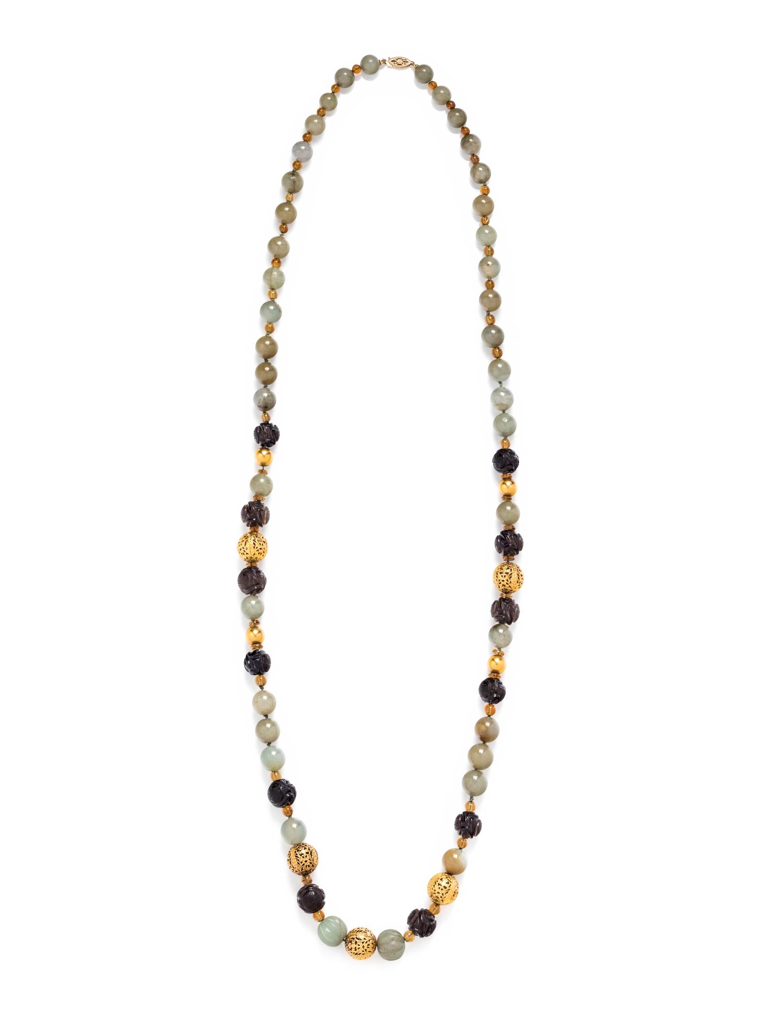 GEMSTONE AND YELLOW GOLD BEAD NECKLACE