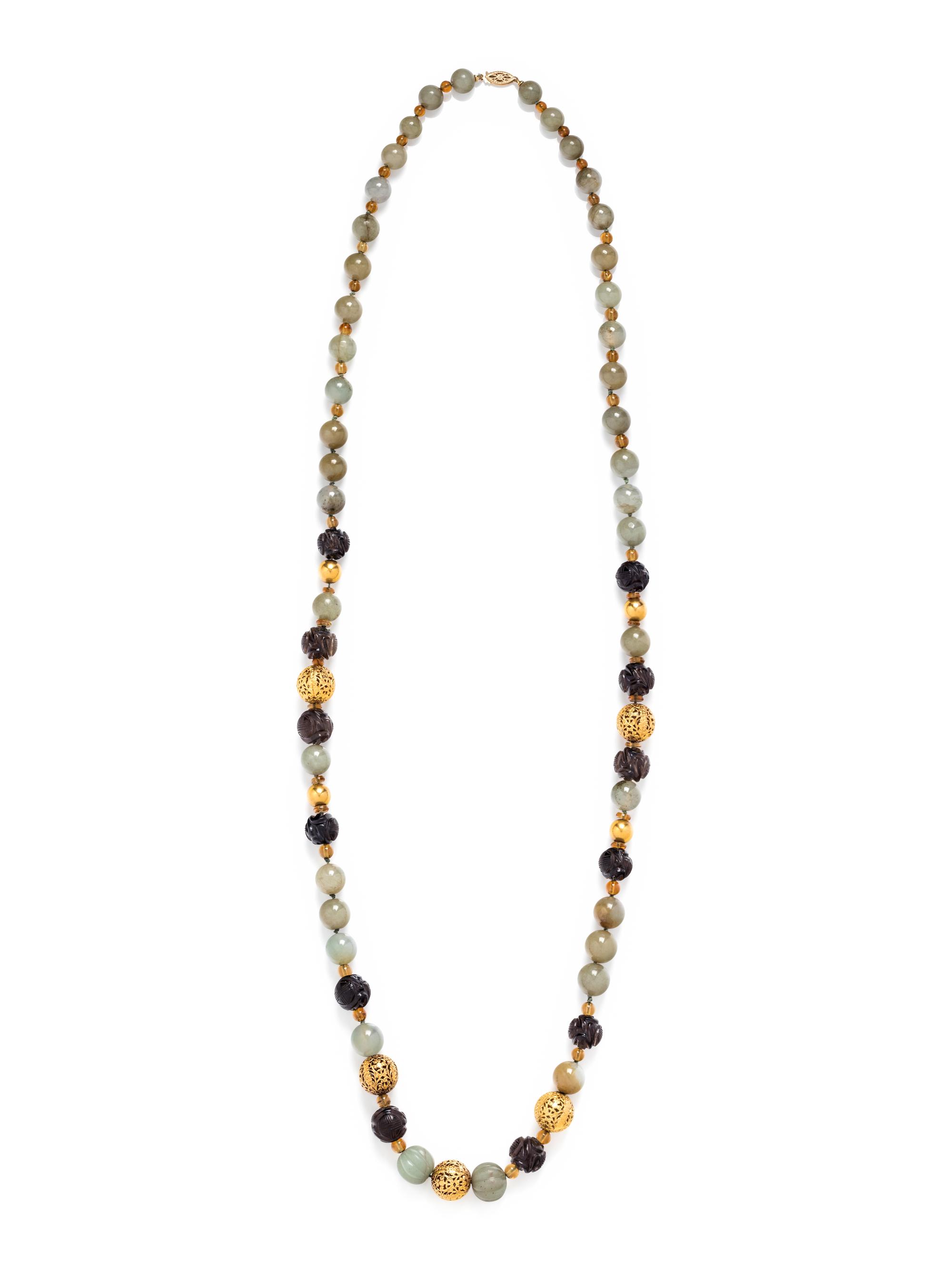 GEMSTONE AND YELLOW GOLD BEAD NECKLACE