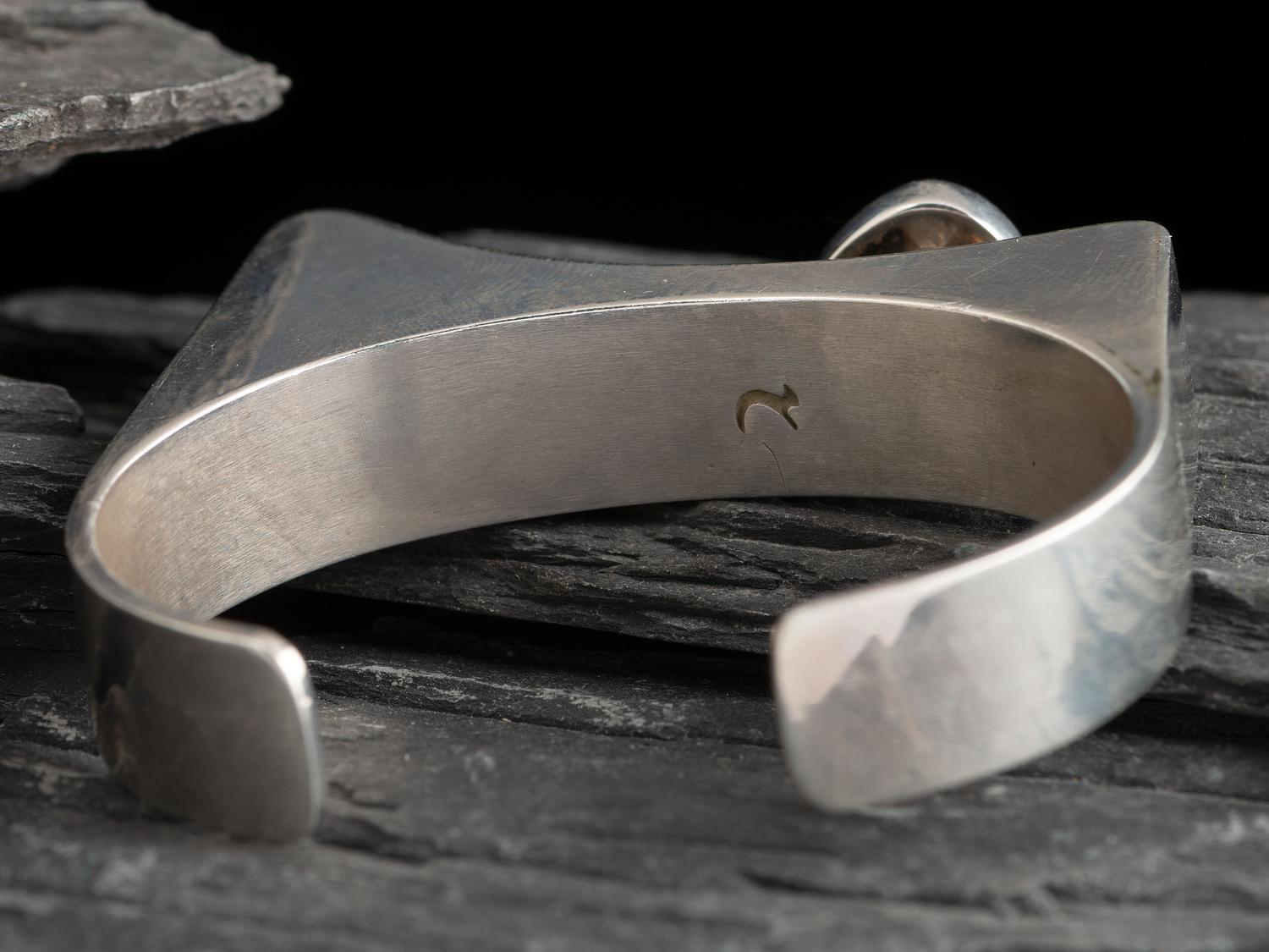 Abstract Silver Cuff Bracelet with High Grade Spiderweb Turquoise