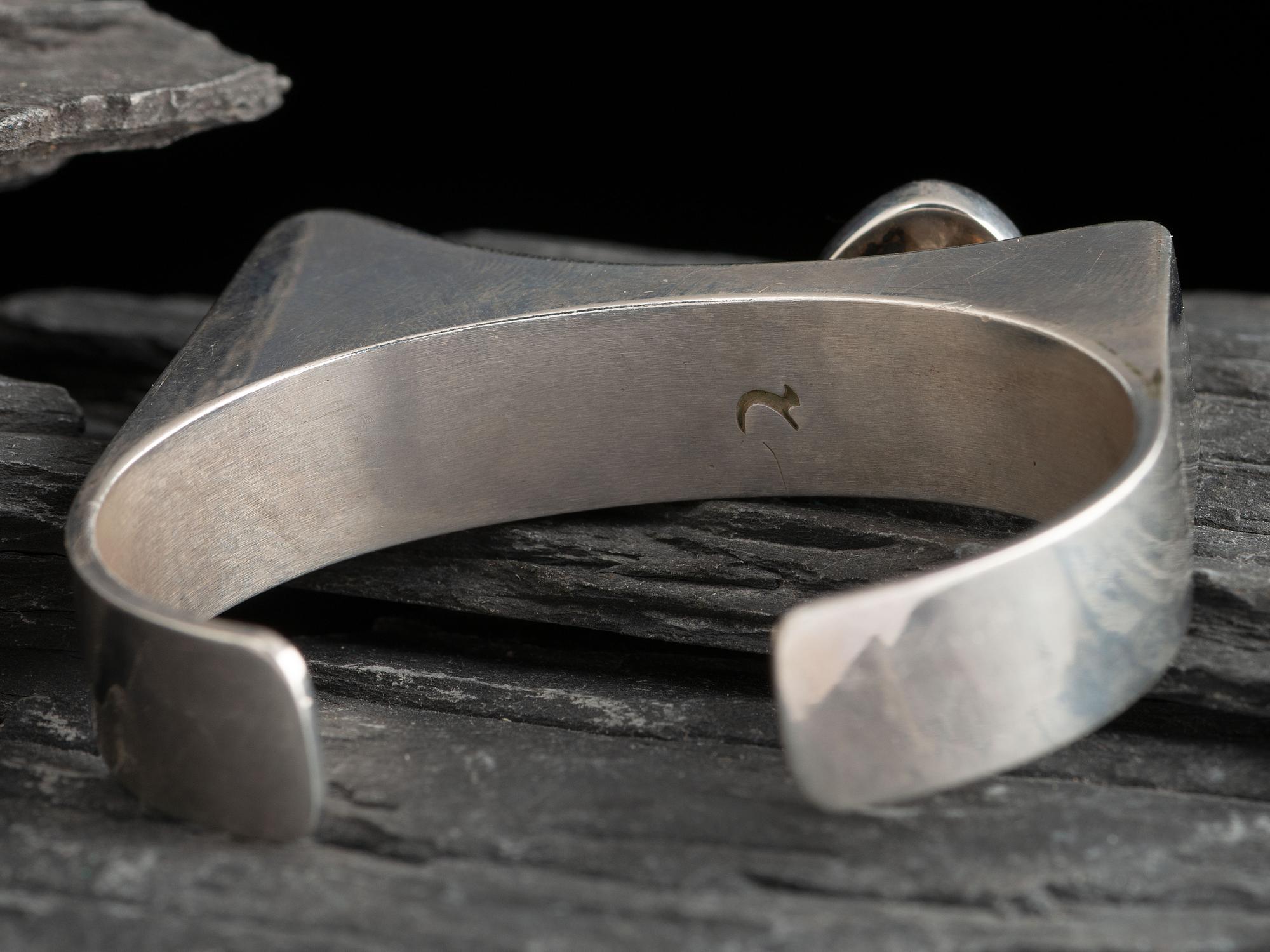 Abstract Silver Cuff Bracelet with High Grade Spiderweb Turquoise