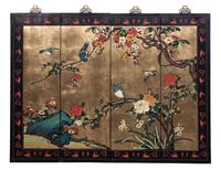 A Japanese Four Panel Wall Scene Height 36 inches.