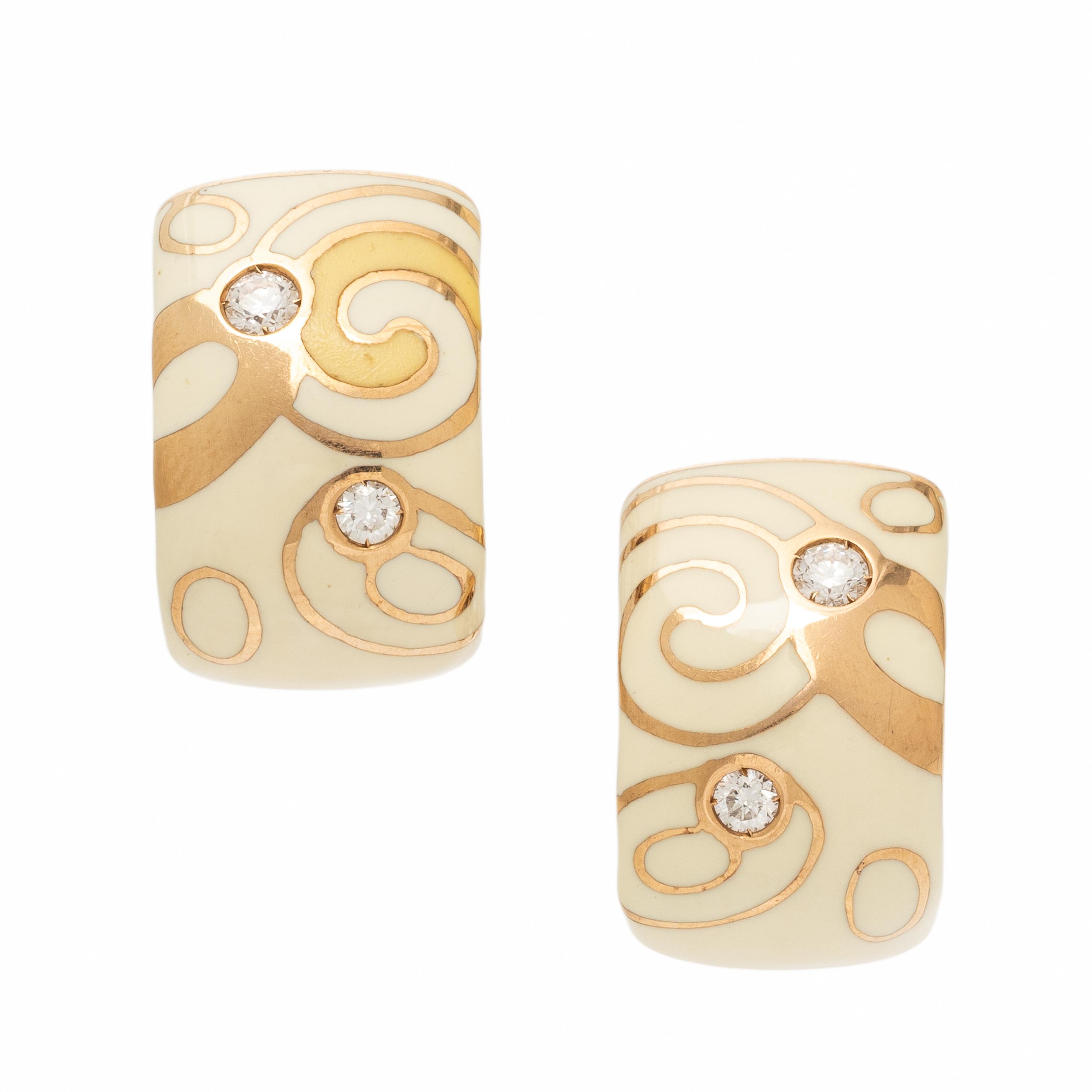 Roberto Coin, Rose Gold, Enamel, and Diamond Earrings