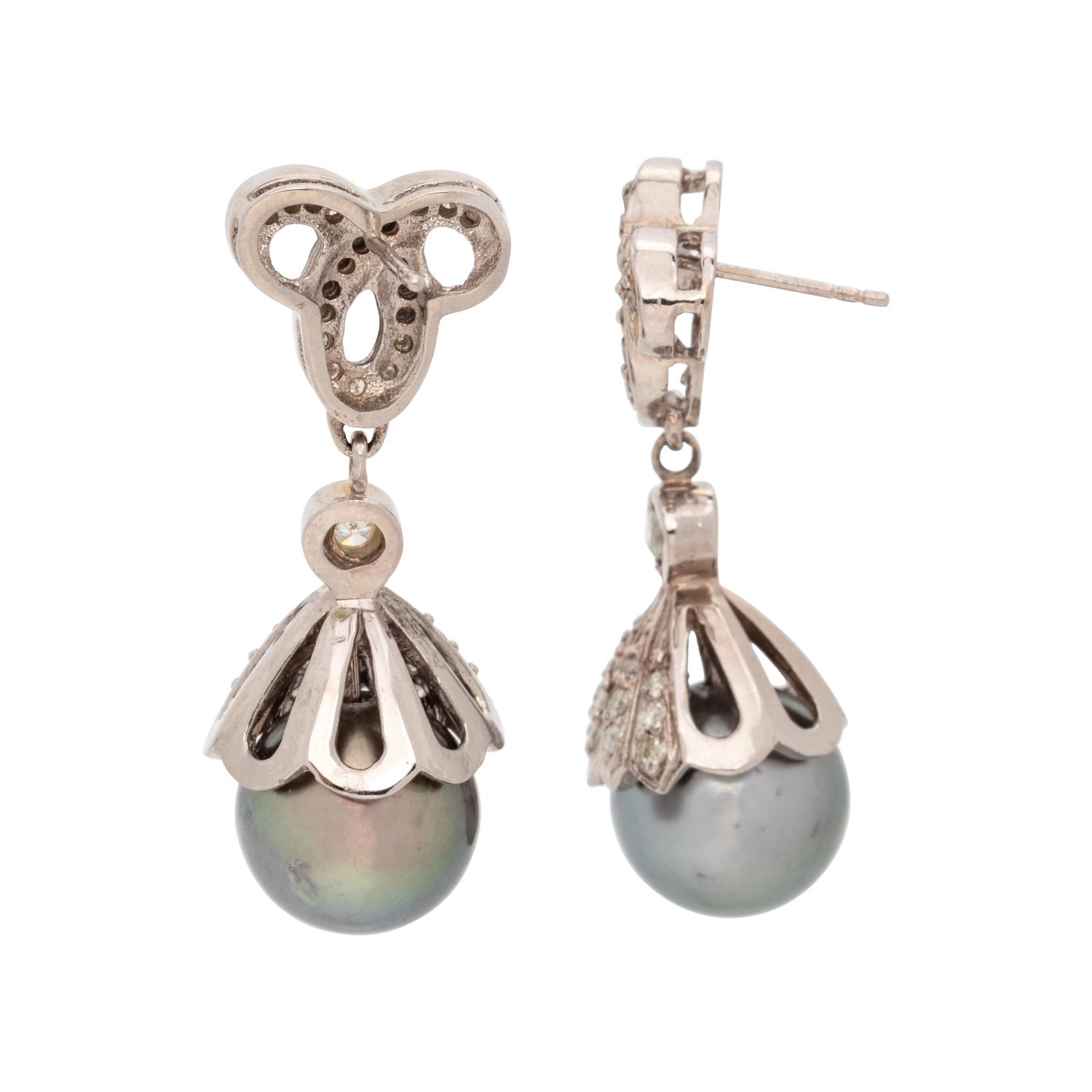 CULTURED TAHITIAN PEARL AND DIAMOND EARRINGS