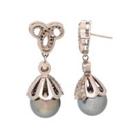 CULTURED TAHITIAN PEARL AND DIAMOND EARRINGS