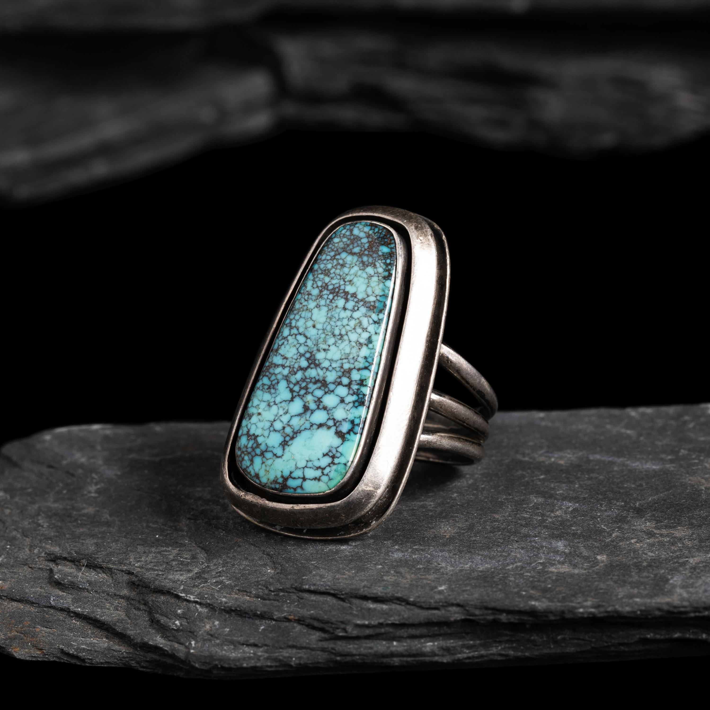 Victor Beck (Diné, 1941-2022) — Silver and Turquoise Men's Ring