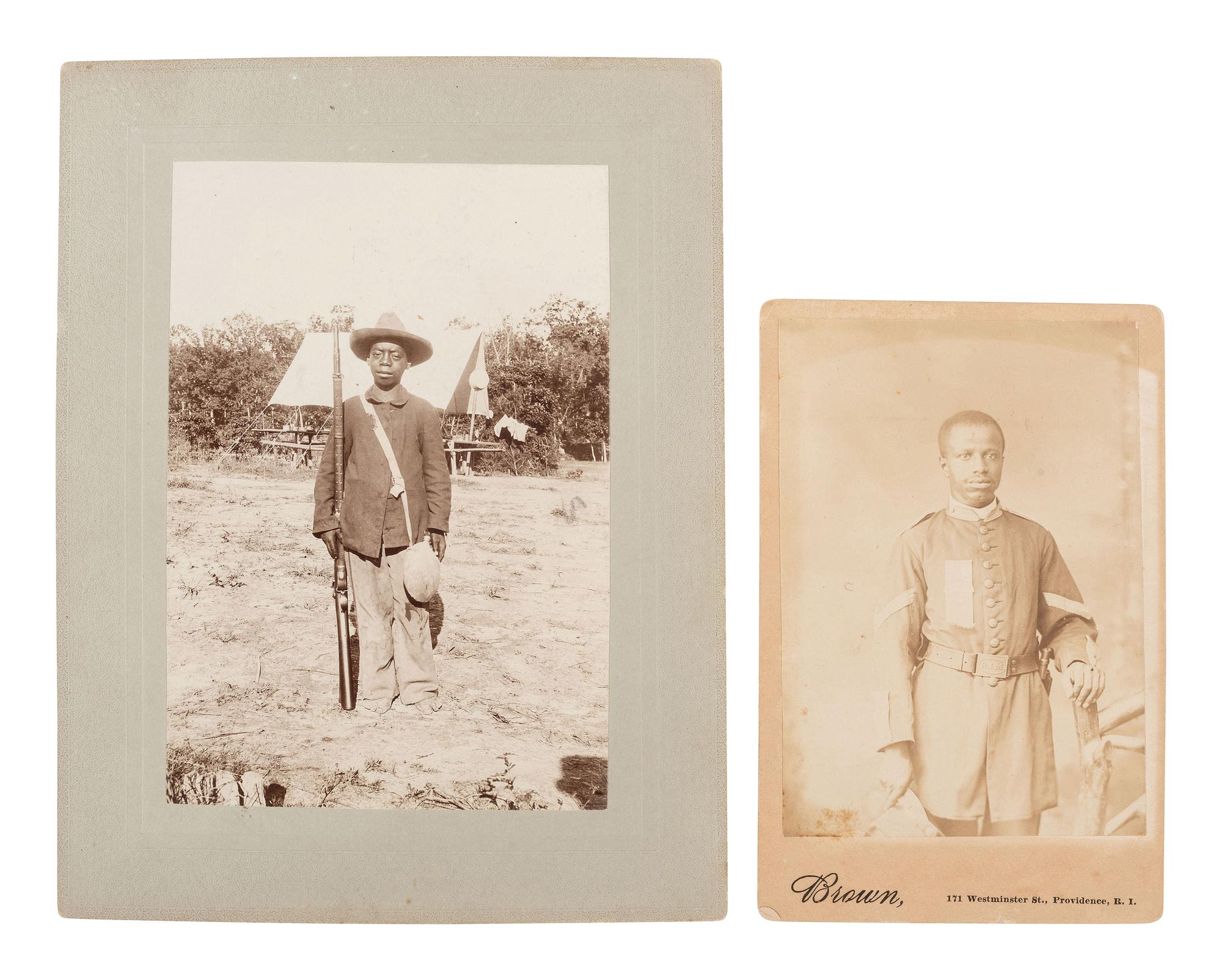 [AFRICAN AMERICANA - SPANISH AMERICAN WAR]. A group of 3 photographs of African American soldiers, incl. group shot of possible members of one of the Black "Immune" regiments.