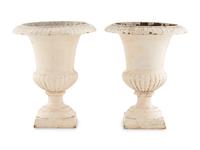 A Pair of Painted Iron Urns