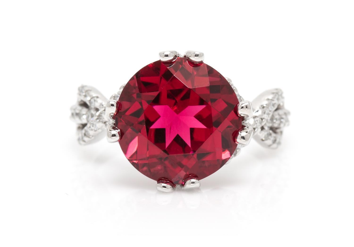 A 14 Karat White Gold, Rubellite and Diamond Ring, 4.30 dwts.