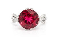 A 14 Karat White Gold, Rubellite and Diamond Ring, 4.30 dwts.