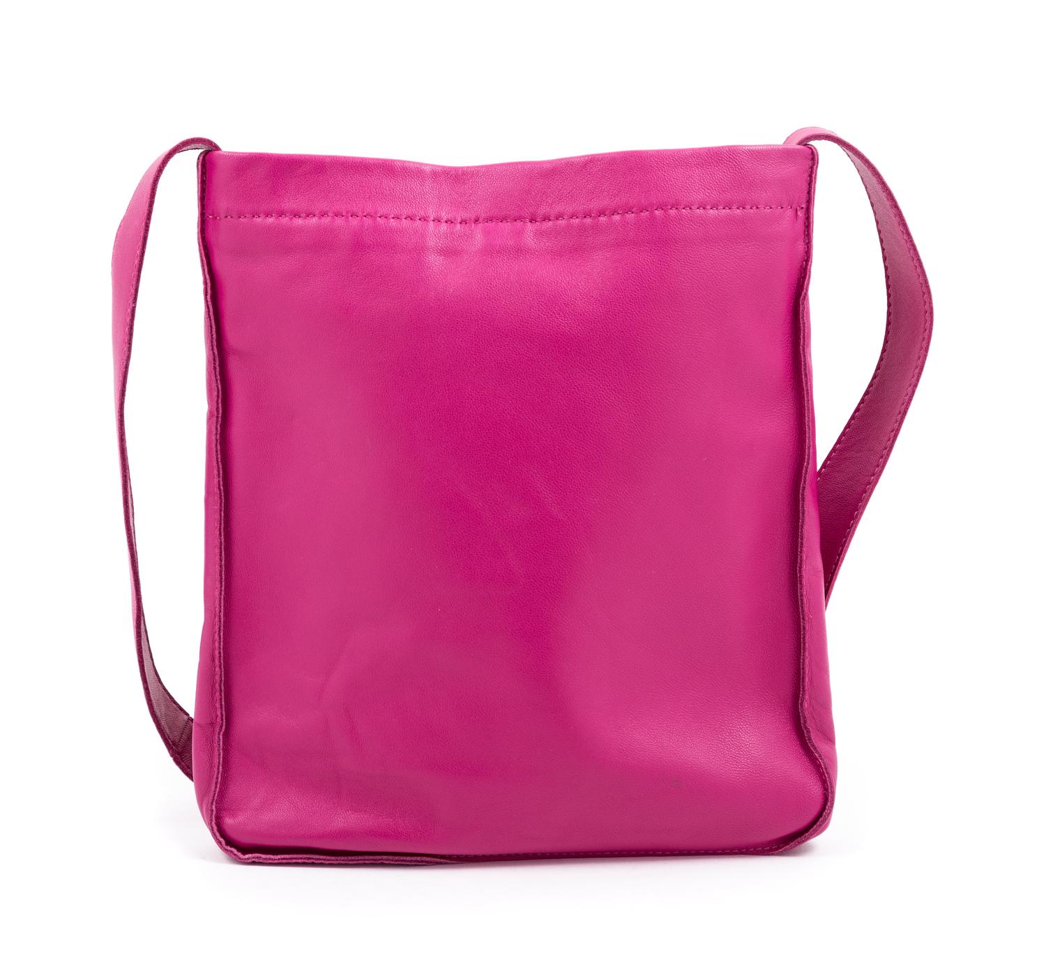 An Hermès Rose Tyrien Agneau Clou de Selle Pouch 8.75" H x 7.5" W x 1" D; Strap Drop: 20".