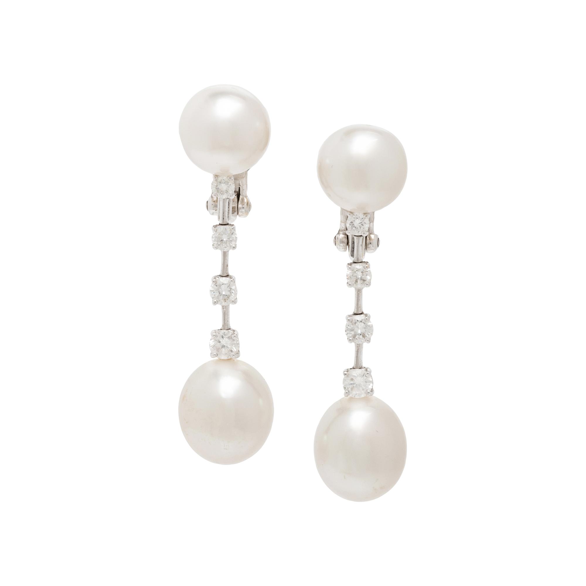 CULTURED PEARL, DIAMOND, AND WHITE GOLD EARRINGS