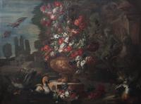 Continental School, (18th/19th century), Large Urn of Flowers in a Landscape with Ducks