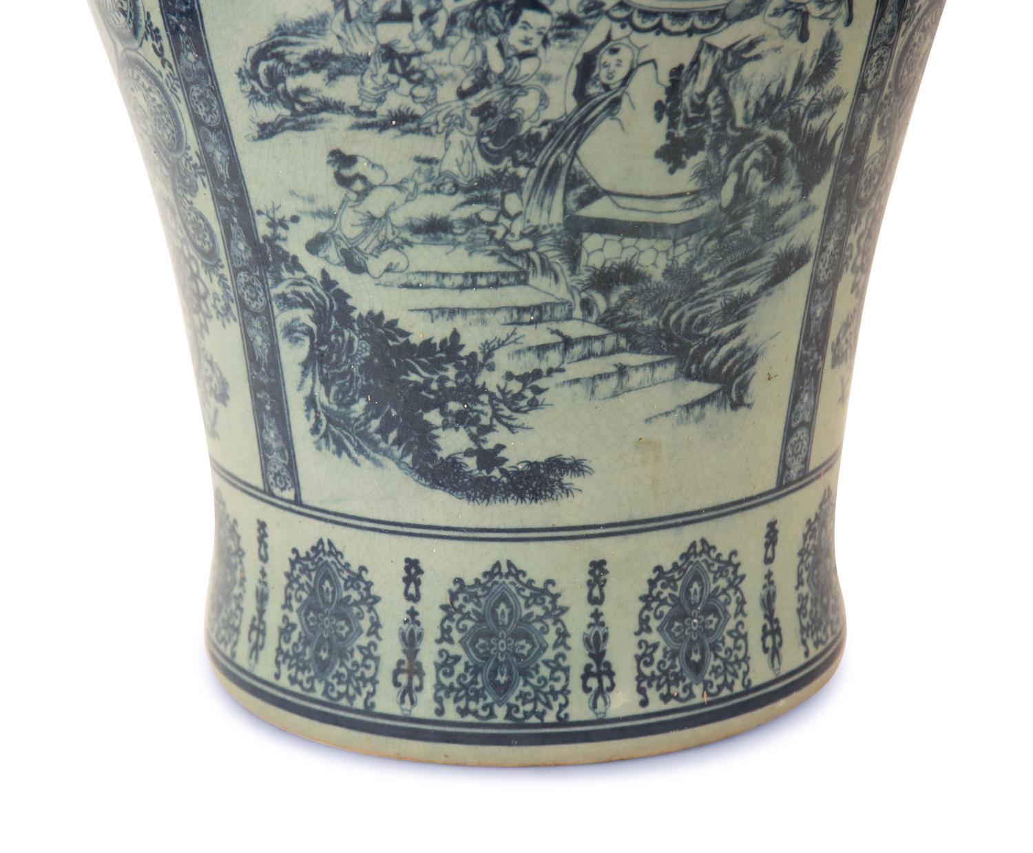 Pair of Chinese Blue and White Porcelain Vases and Covers