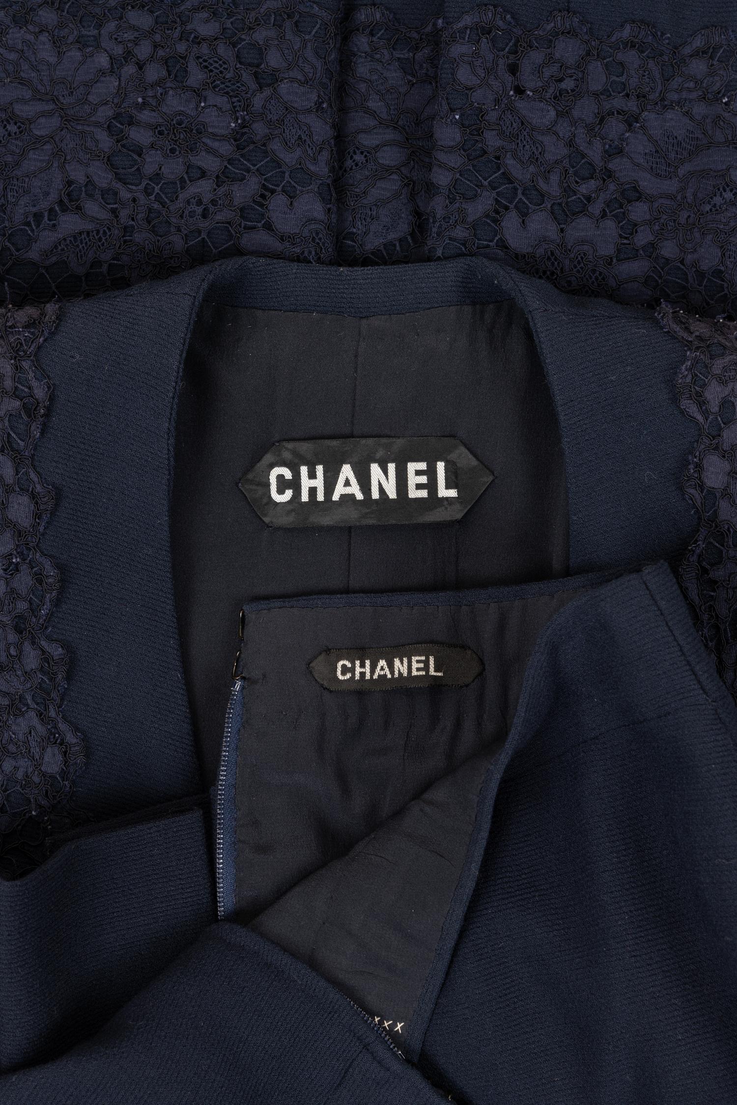 Chanel Haute Couture Navy Lace Skirt Suit, Spring/Summer 1988