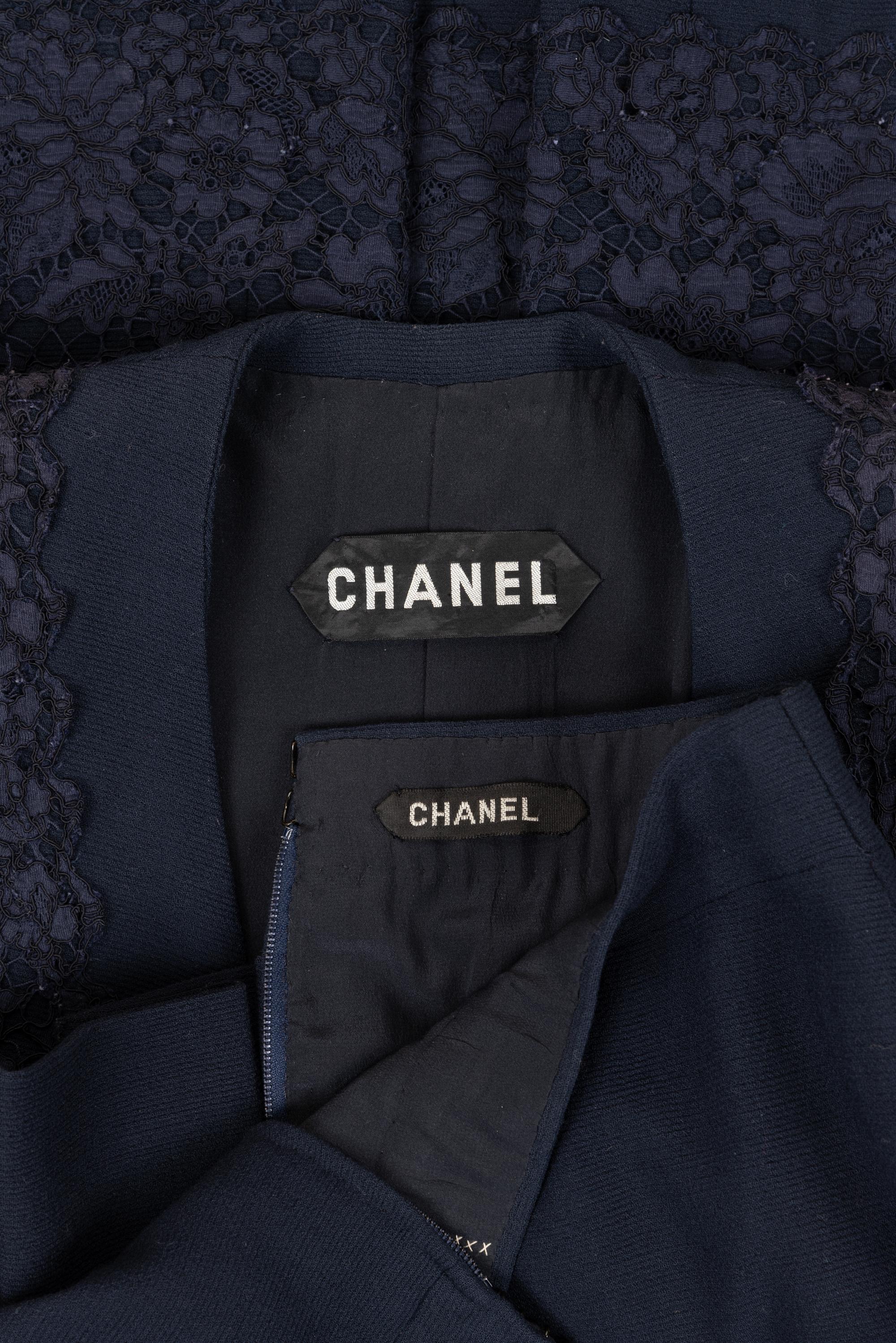 Chanel Haute Couture Navy Lace Skirt Suit, Spring/Summer 1988