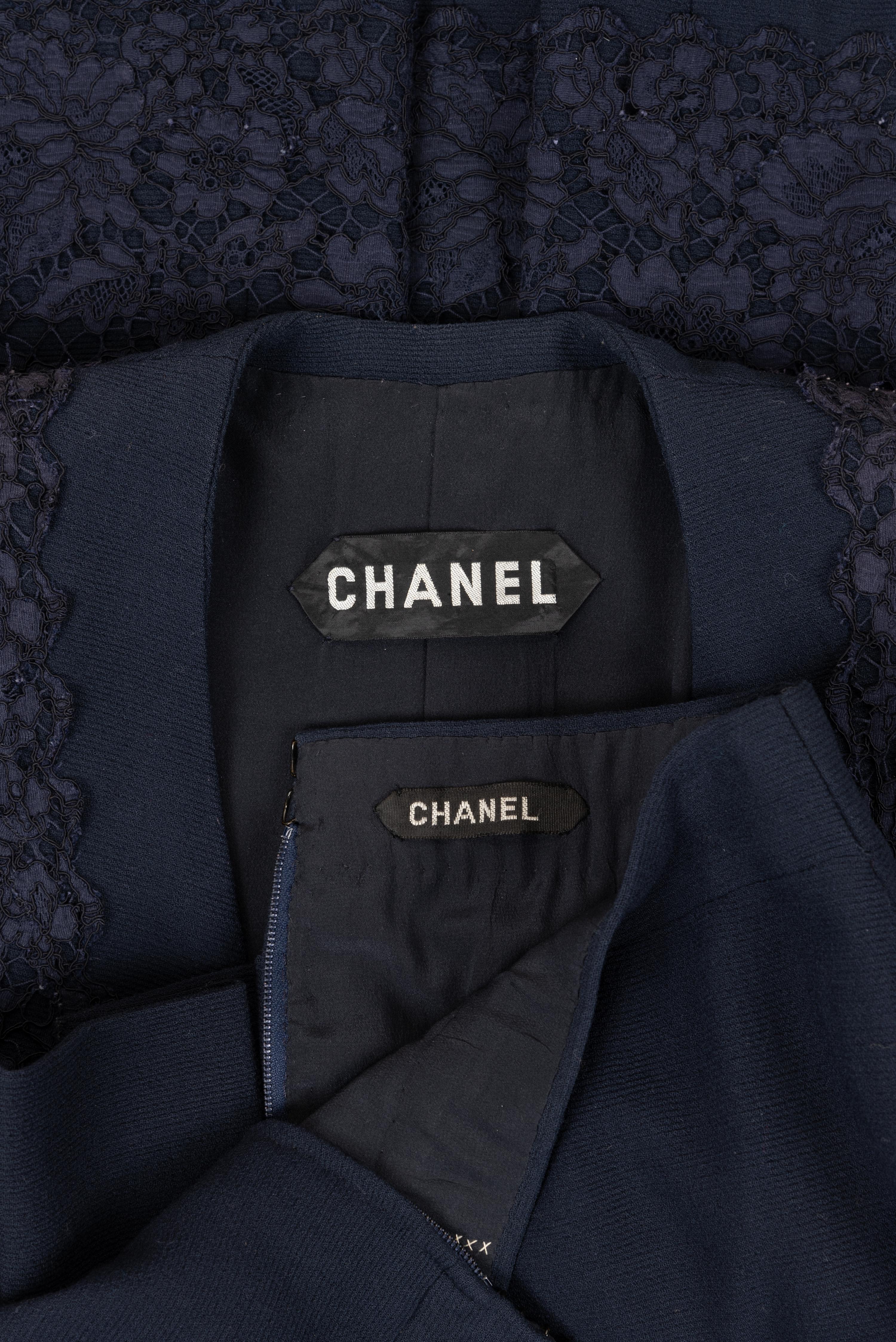 Chanel Haute Couture Navy Lace Skirt Suit, Spring/Summer 1988