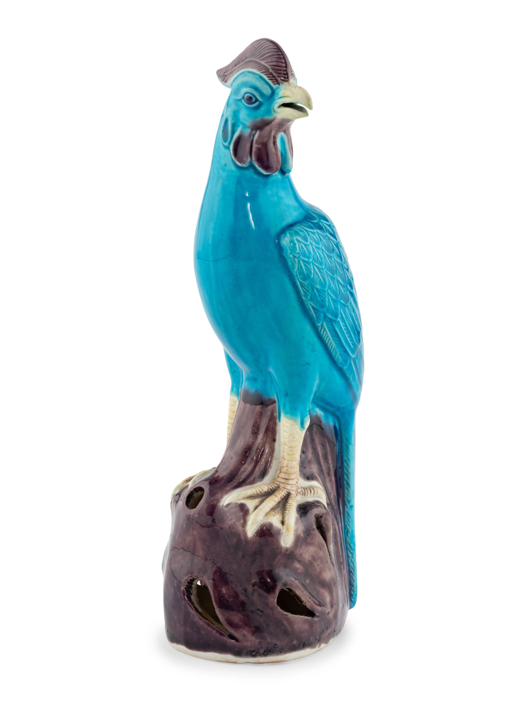 A Chinese Export Turquoise Glazed Rooster