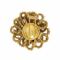 YELLOW GOLD, DIAMOND, AND EMERALD BROOCH