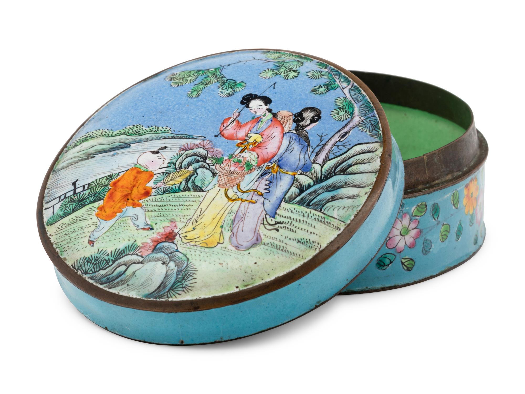 13 Chinese Enamel on Metal and Porcelain Boxes