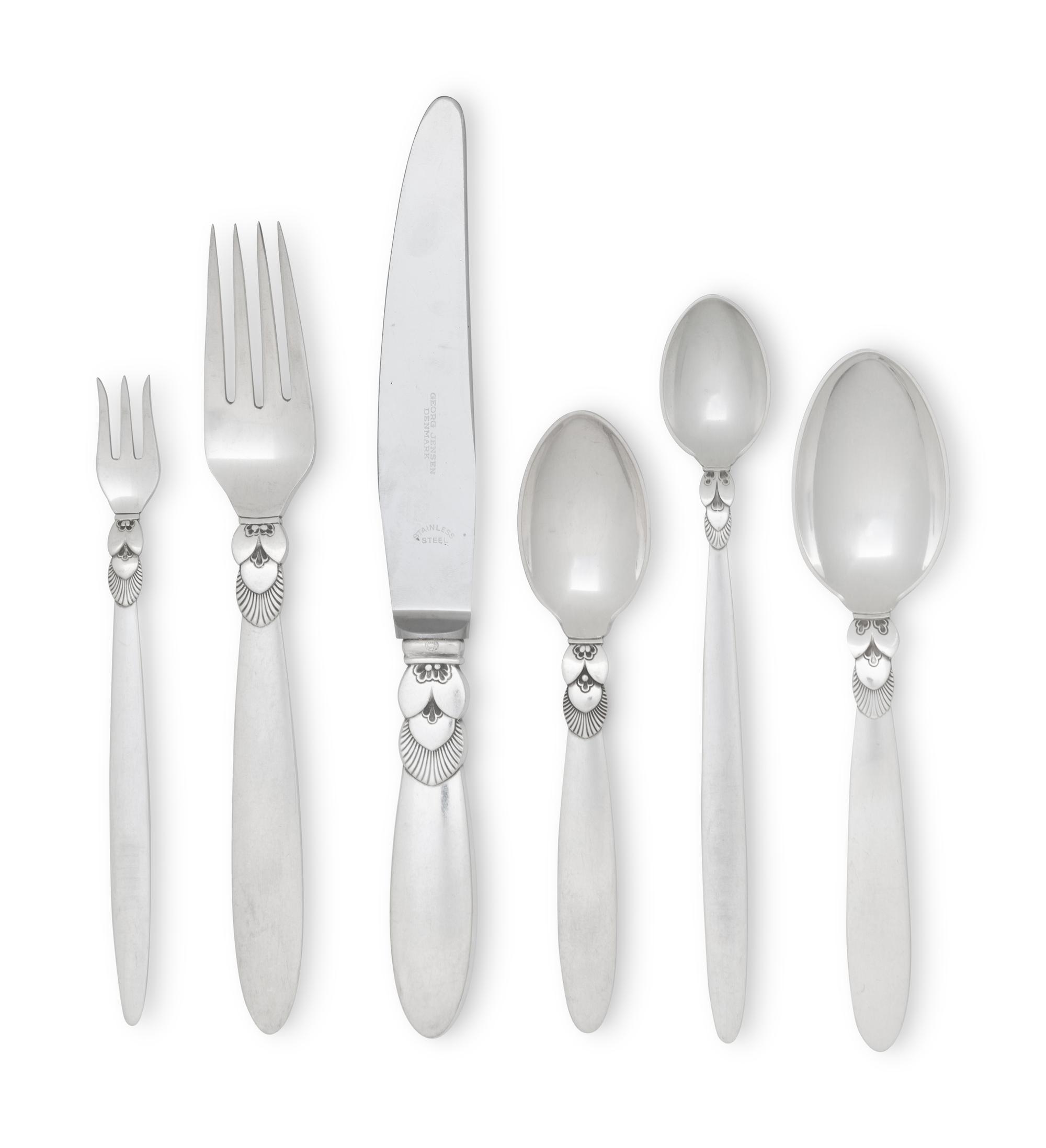 A Georg Jensen Cactus Silver Flatware Service