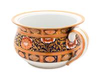 A Pair of English Ironstone Painted and Parcel Gilt Chamber Pots