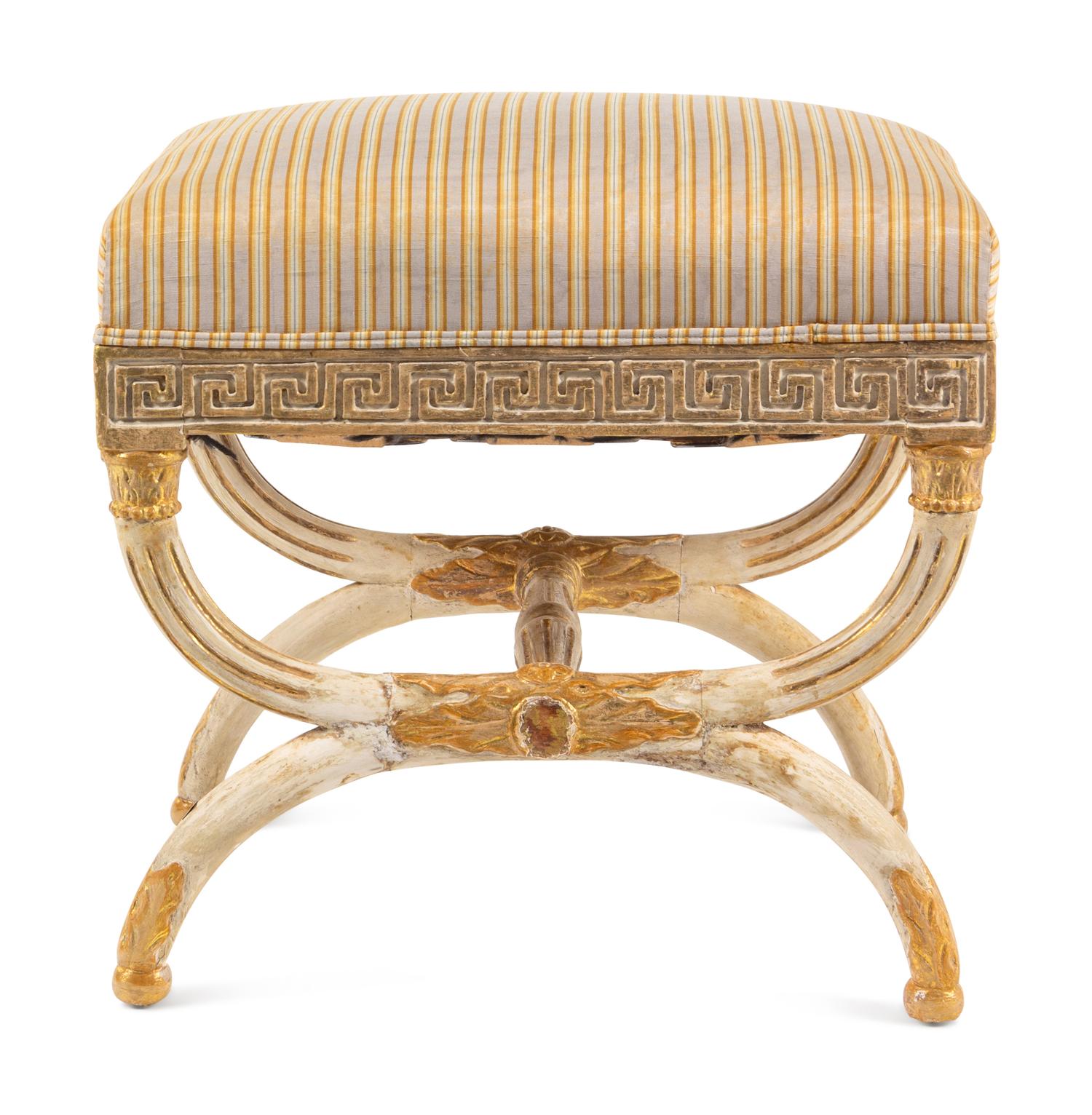 A North European Neoclassical Painted and Parcel-Gilt Stool