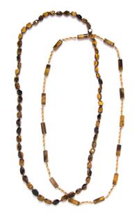 A Collection of Yellow Gold and Tiger's Eye Necklaces,