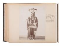 Exceptional album containing photographs of Pine Ridge Reservation and its surroundings, incl. Native American subjects, Indian schools, ceremonies, camp life, and Wounded Knee. Ca late 1890s-early 1900s.